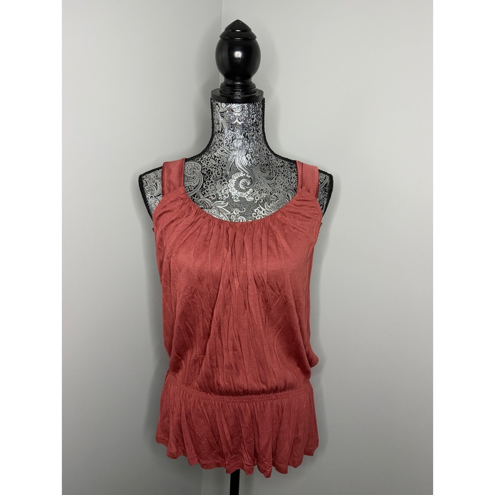 To The Max Womens Rust Brown Smocked Peplum Racerback Tank Top Size S